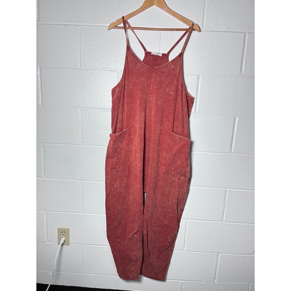 Zenana Outfitters cotton acid wash maroon slouchy romper jumpsuit